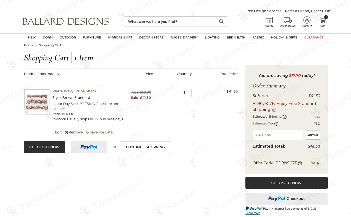 Ballard Designs coupon code: Sale off with BD8N9C7B. Tested and valid as 9 months ago.