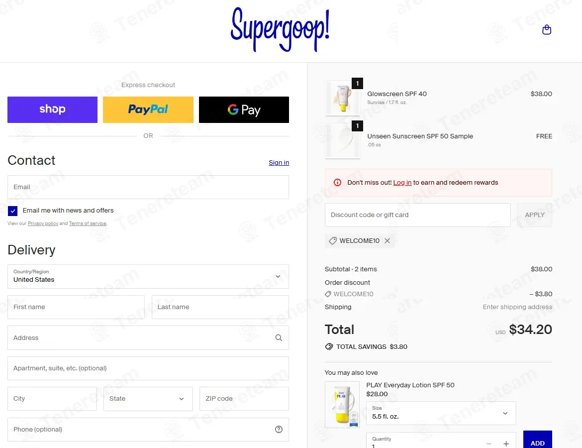 Supergoop coupon code: 10% off with WELCOME10. Tested and valid as 1 month ago.