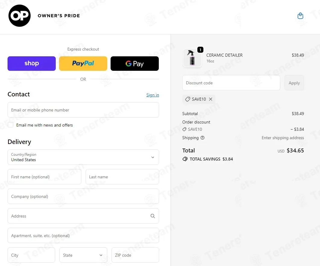 Owners Pride coupon code re-checked and confirmed working at checkout