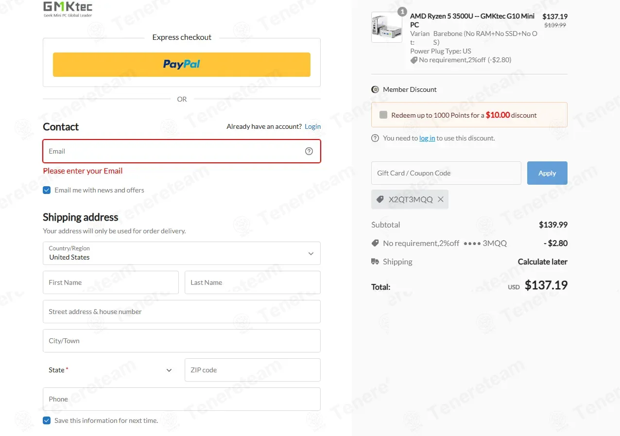 GMKtec coupon code: 2% off with X2QT3MQQ. Tested and valid as 6 months ago.