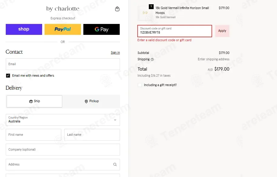 By Charlotte AU coupon code: 10% off with 11Z0BVE7RYT8. Tested and valid as 2 weeks ago.