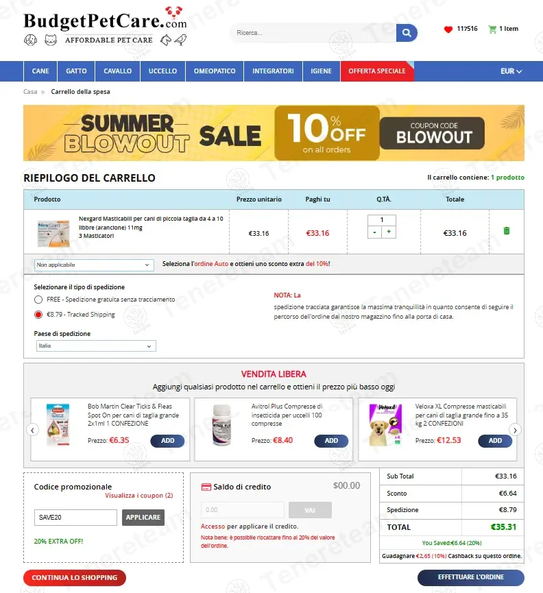 Budget Pet Care IT coupon code: 20% off with SAVE20. Tested and valid as 9 months ago.