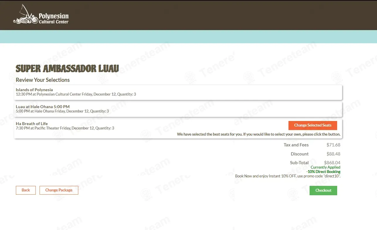 Polynesian Cultural Center coupon code: 10% off with DIRECT10. Tested and valid as 49 seconds ago.