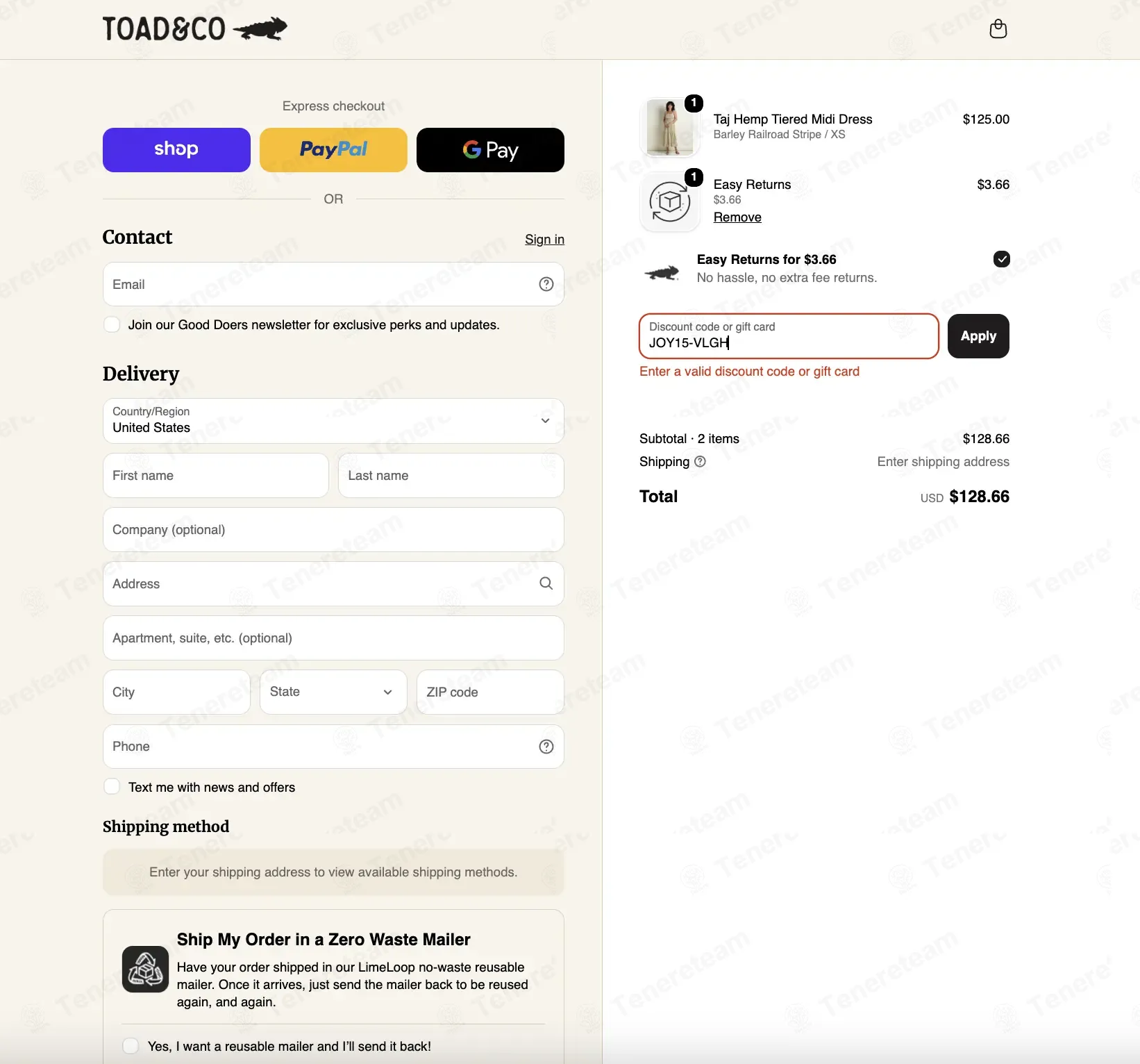 Toad & Co coupon code: 15% off with JOY15-VLGH. Tested and valid as 2 days ago.
