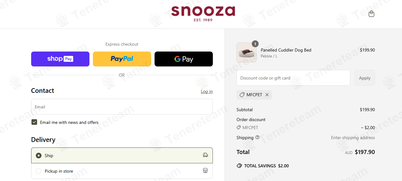 Snooza Au coupon code: $2 off with MFCPET. Tested and valid as 1 month ago.