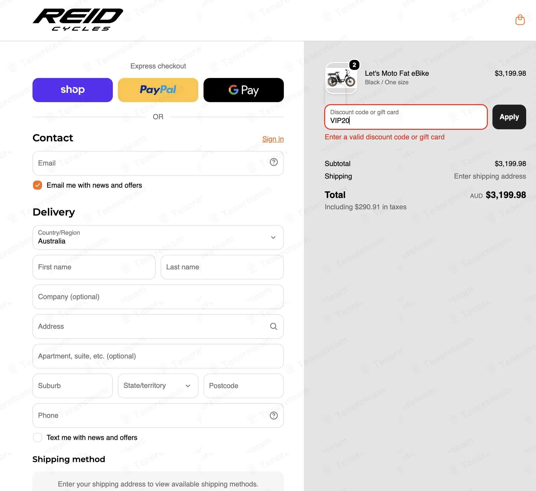 Reid Cycles coupon code: $20 off with VIP20. Tested and valid as 6 days ago.