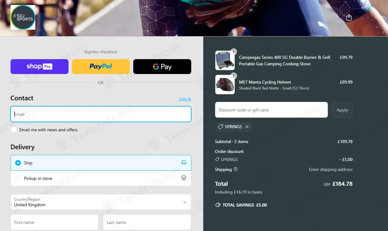 SDJ Sports coupon code: £5 off with SPRING5. Tested and valid as 1 year ago.
