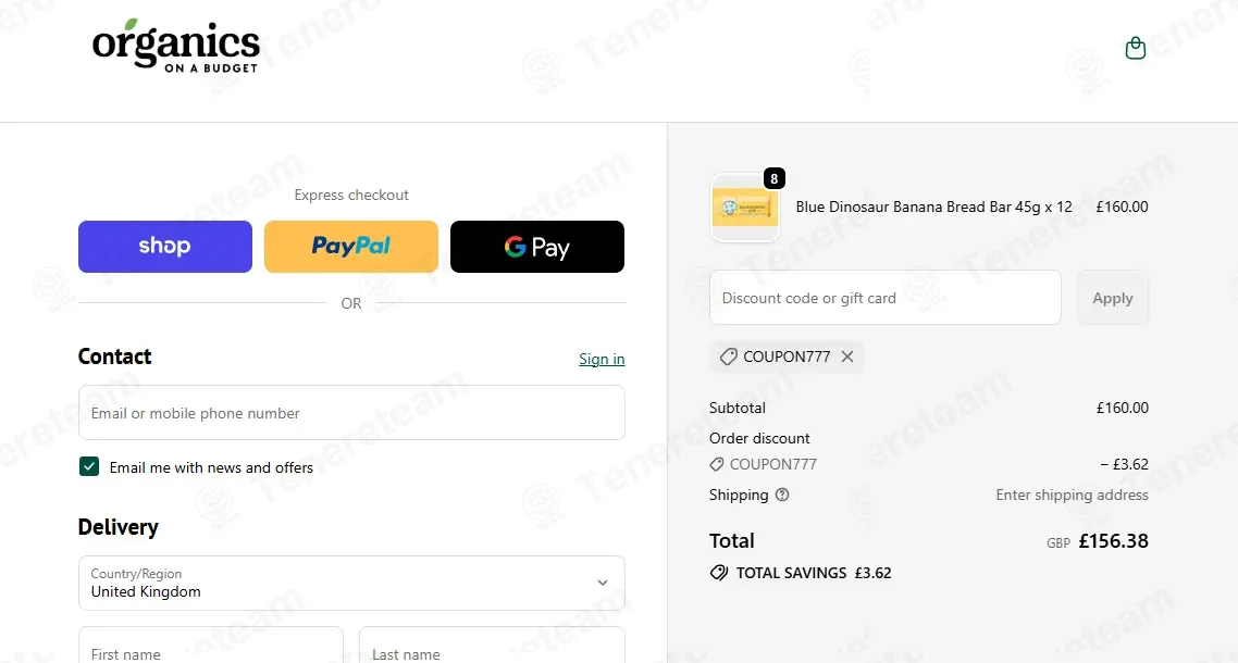 Organics On A Budget coupon code: 5% off with COUPON777. Tested and valid as 4 weeks ago.