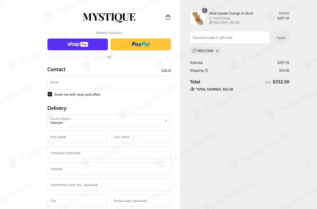 Mystique coupon code: 15% off with WELCOME. Tested and valid as 1 year ago.