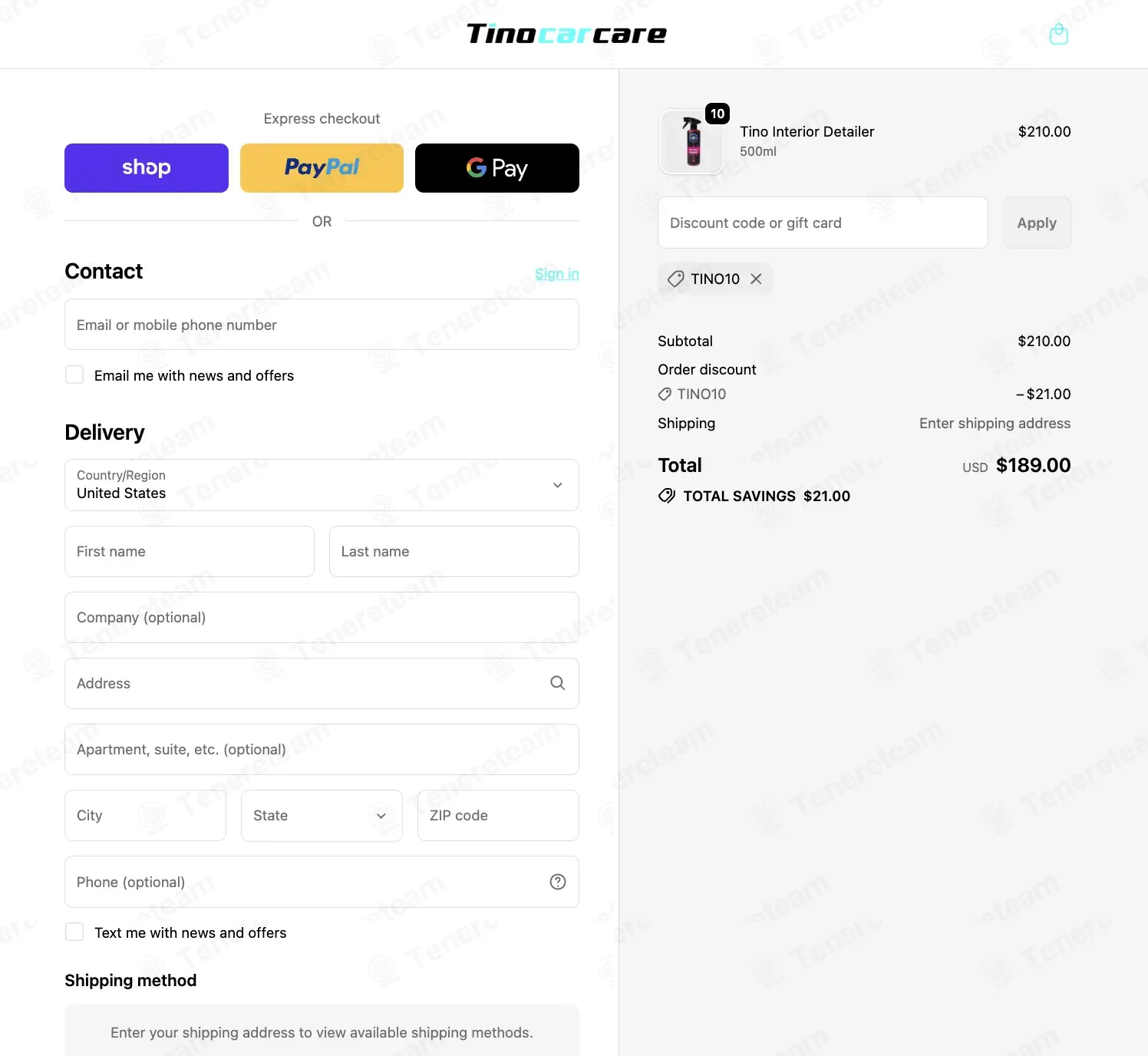 Tino Car Care coupon code: 10% off with TINO10. Tested and valid as 1 week ago.