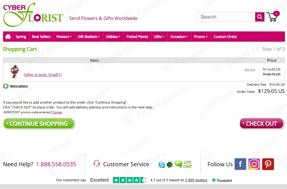 Cyber Florist coupon code: 10% off with ADMCF267. Tested and valid as 1 month ago.