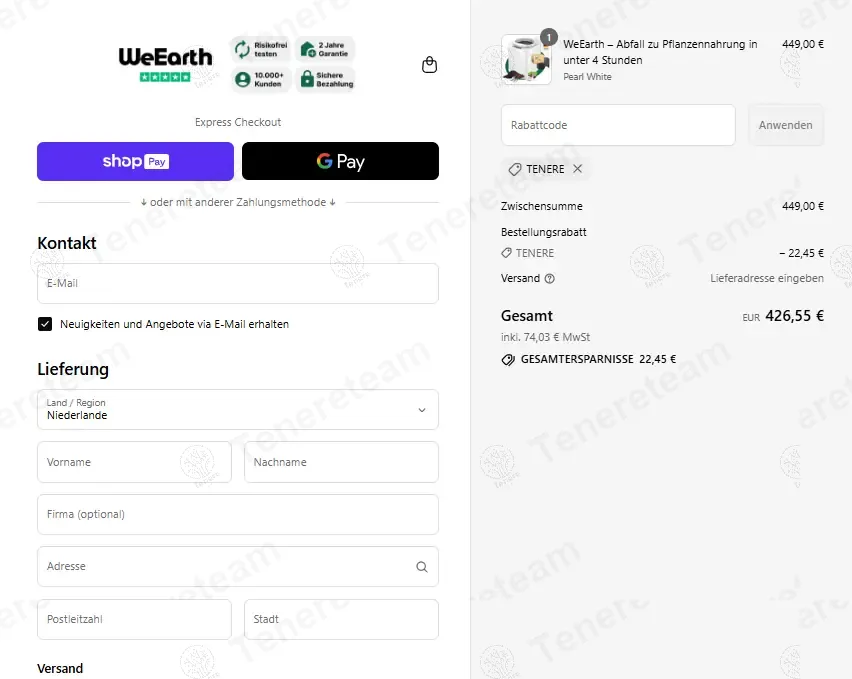 We Earth DE coupon code re-checked and confirmed working at checkout