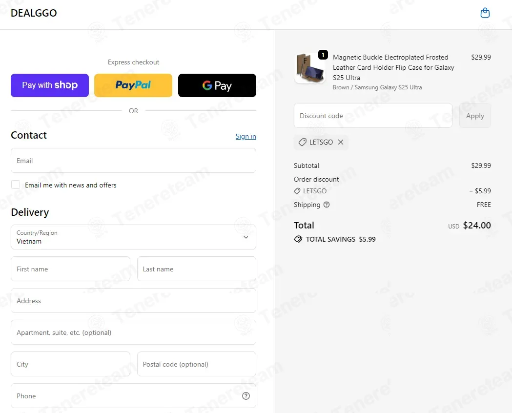 Dealggo coupon code: 20% off with LETSGO. Tested and valid as 3 weeks ago.