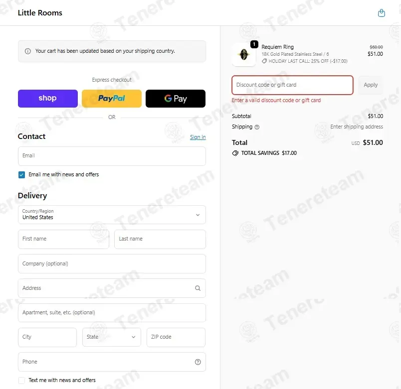 Little Rooms coupon code: 30% off with HAUNT30. Tested and valid as 3 months ago.