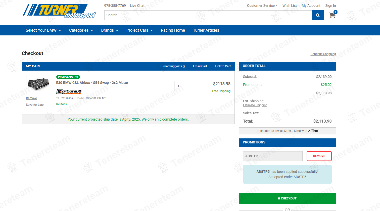 Turner Motorsport coupon code: $25 off with AD8TP5. Tested and valid as 1 year ago.