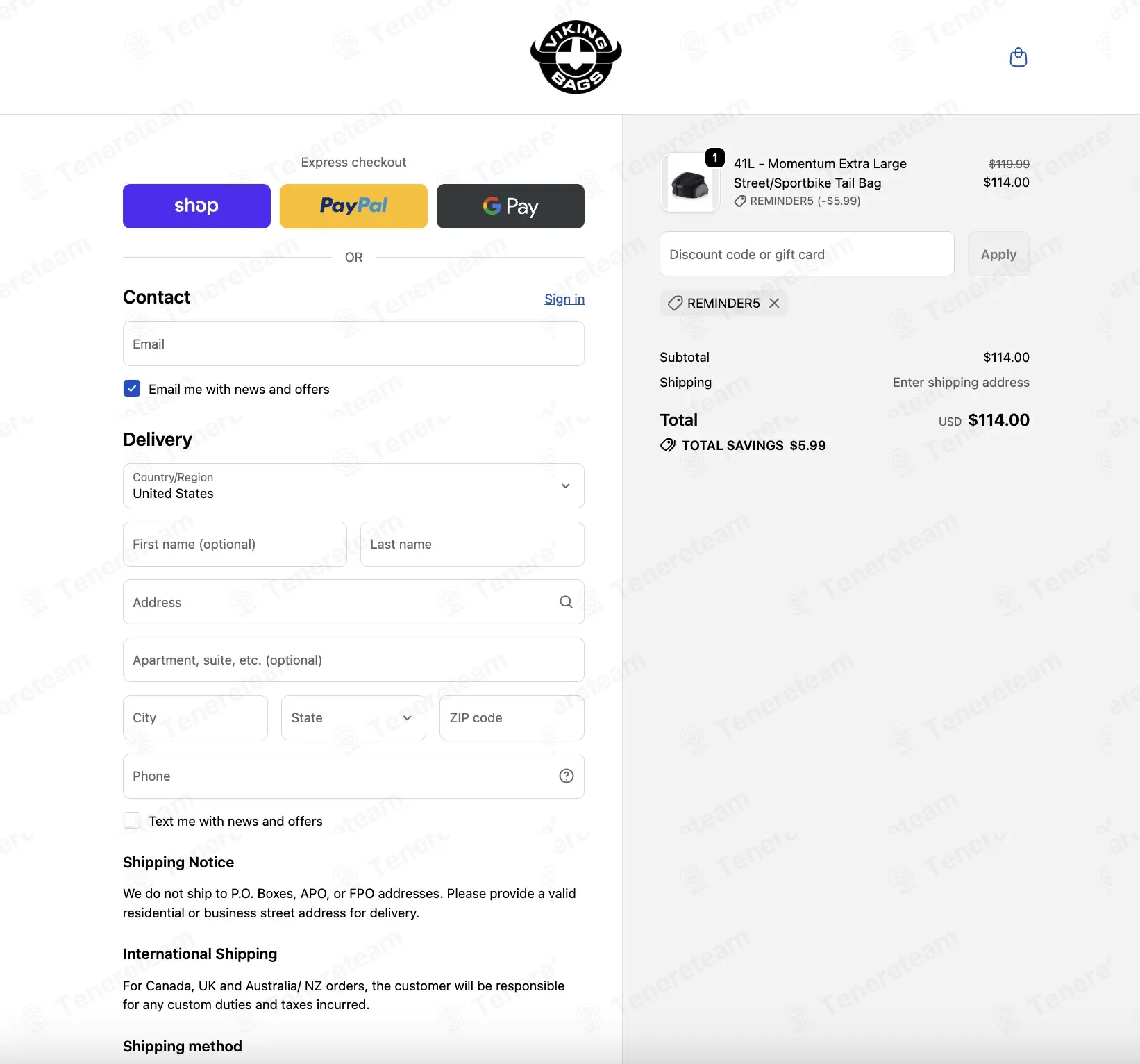 Viking Bags coupon code: 5% off with REMINDER5. Tested and valid as 1 month ago.