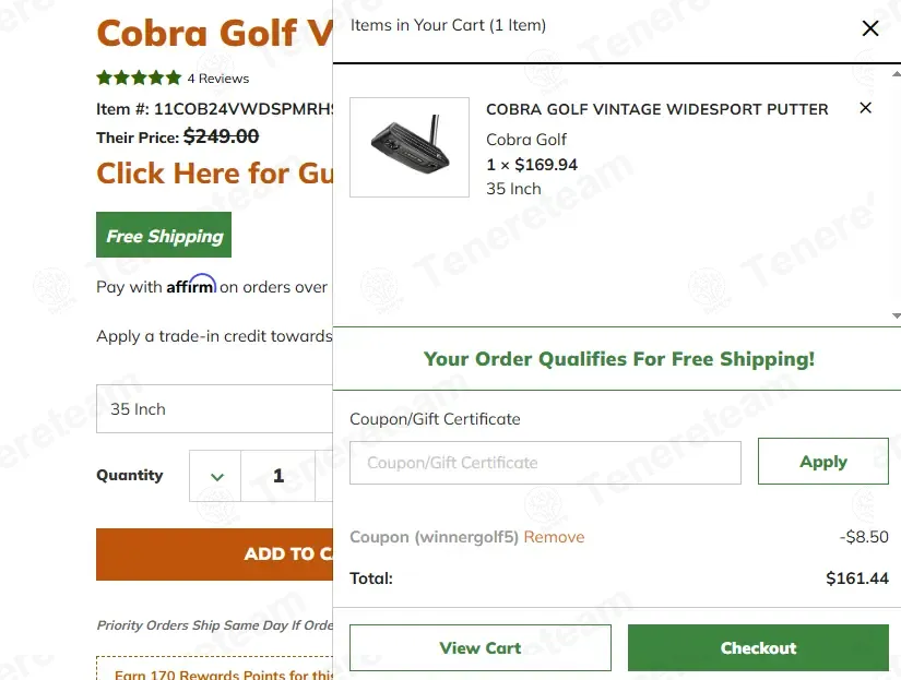 Rock Bottom Golf coupon code: 5% off with winnergolf5. Tested and valid as 1 month ago.