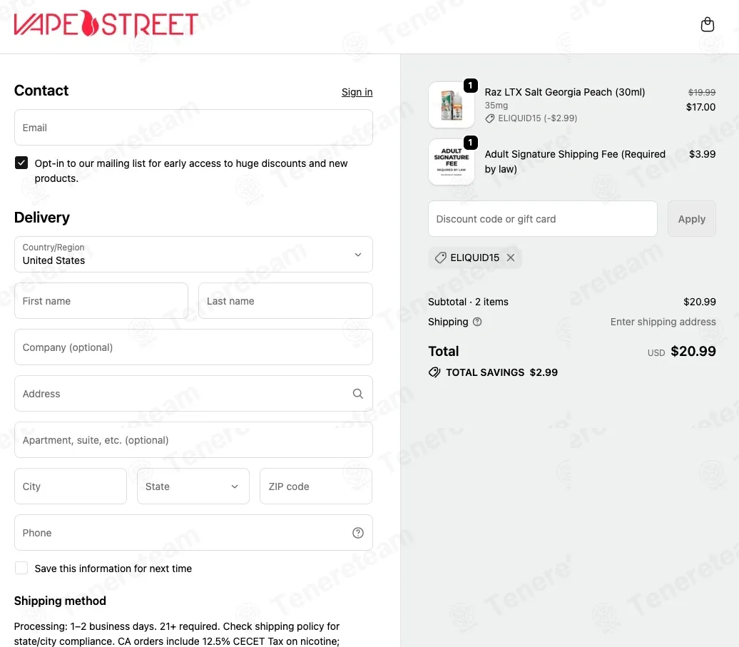 Vape Street coupon code: 15% off with ELIQUID15. Tested and valid as 1 month ago.