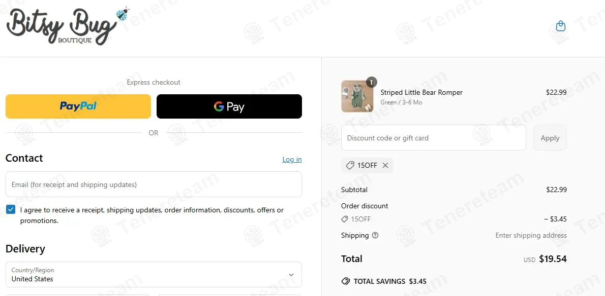 Bitsy Bug Boutique coupon code: 15% off with 15OFF. Tested and valid as 1 year ago.