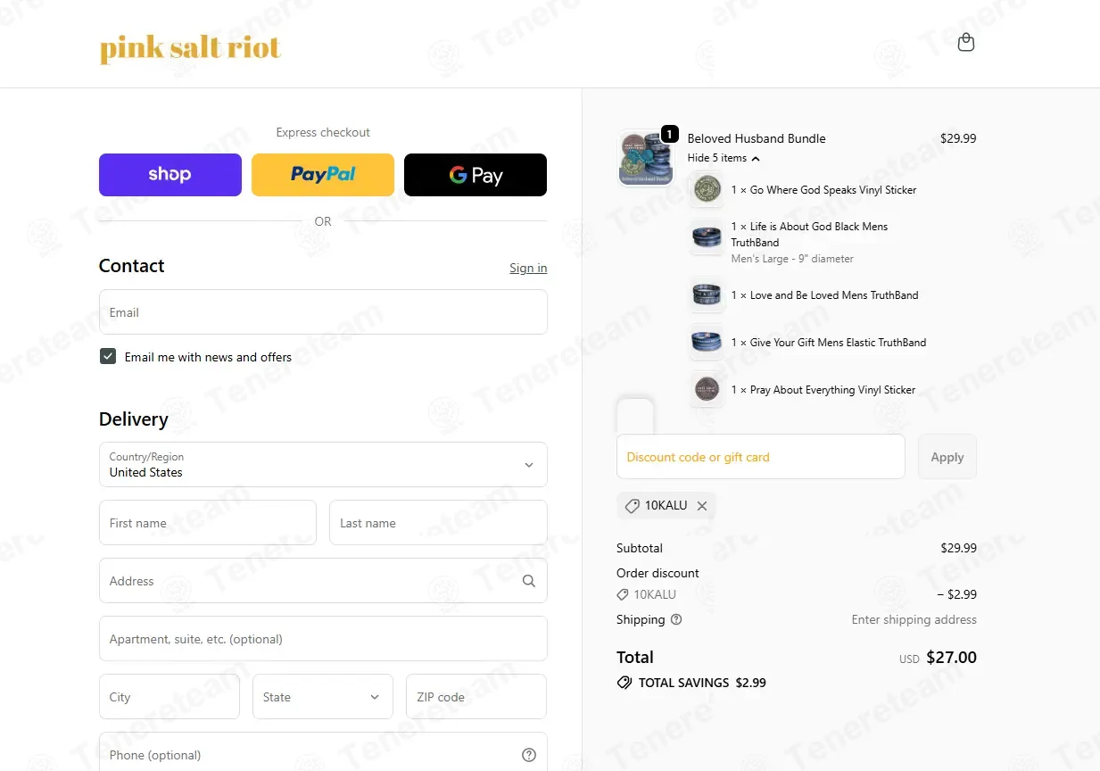 Pink Salt Riot coupon code: 10% off with 10KALU. Tested and valid as 8 months ago.