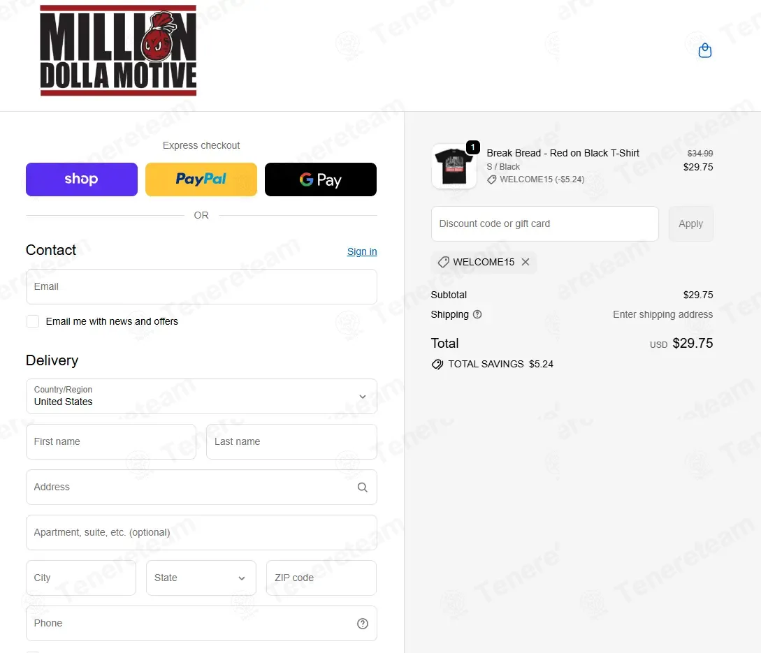 Million Dolla Motive coupon code: 15% off with WELCOME15. Tested and valid as 3 months ago.