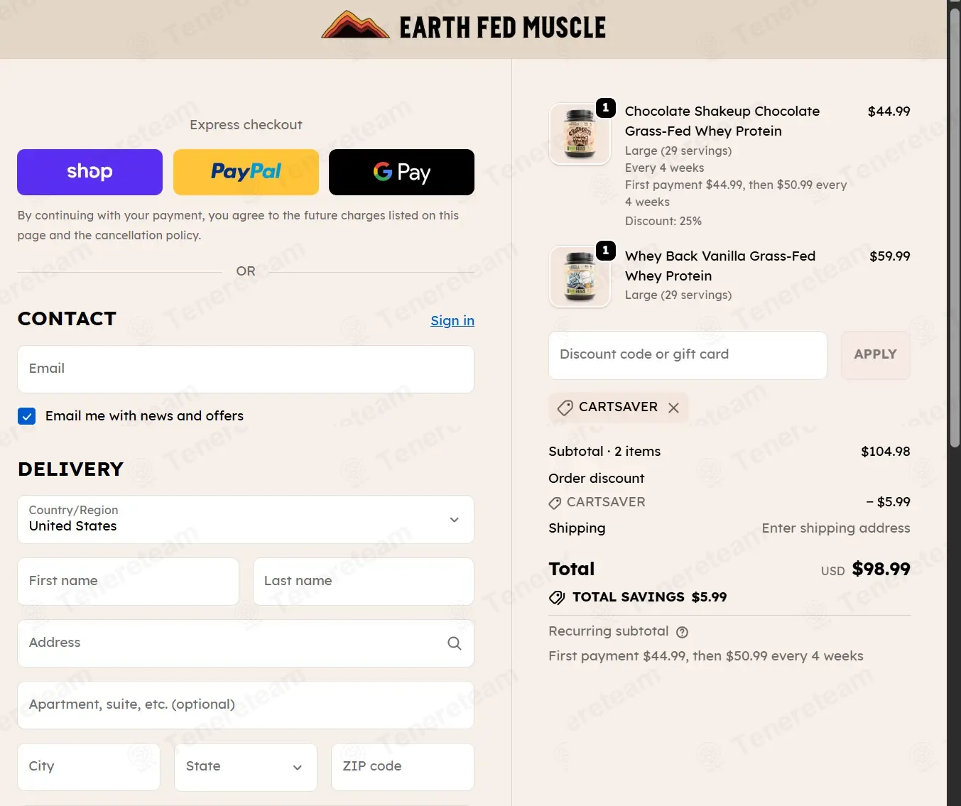 Earth Fed Muscle coupon code: 5% off with CARTSAVER. Tested and valid as 8 months ago.