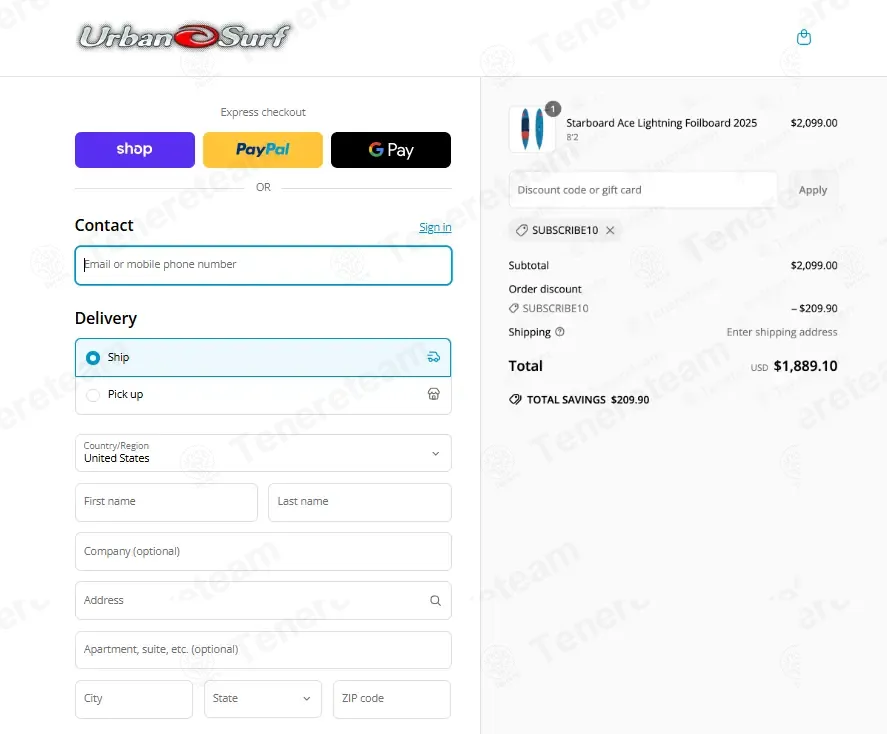 Urban Surf coupon code: 10% off with SUBSCRIBE10. Tested and valid as 8 months ago.