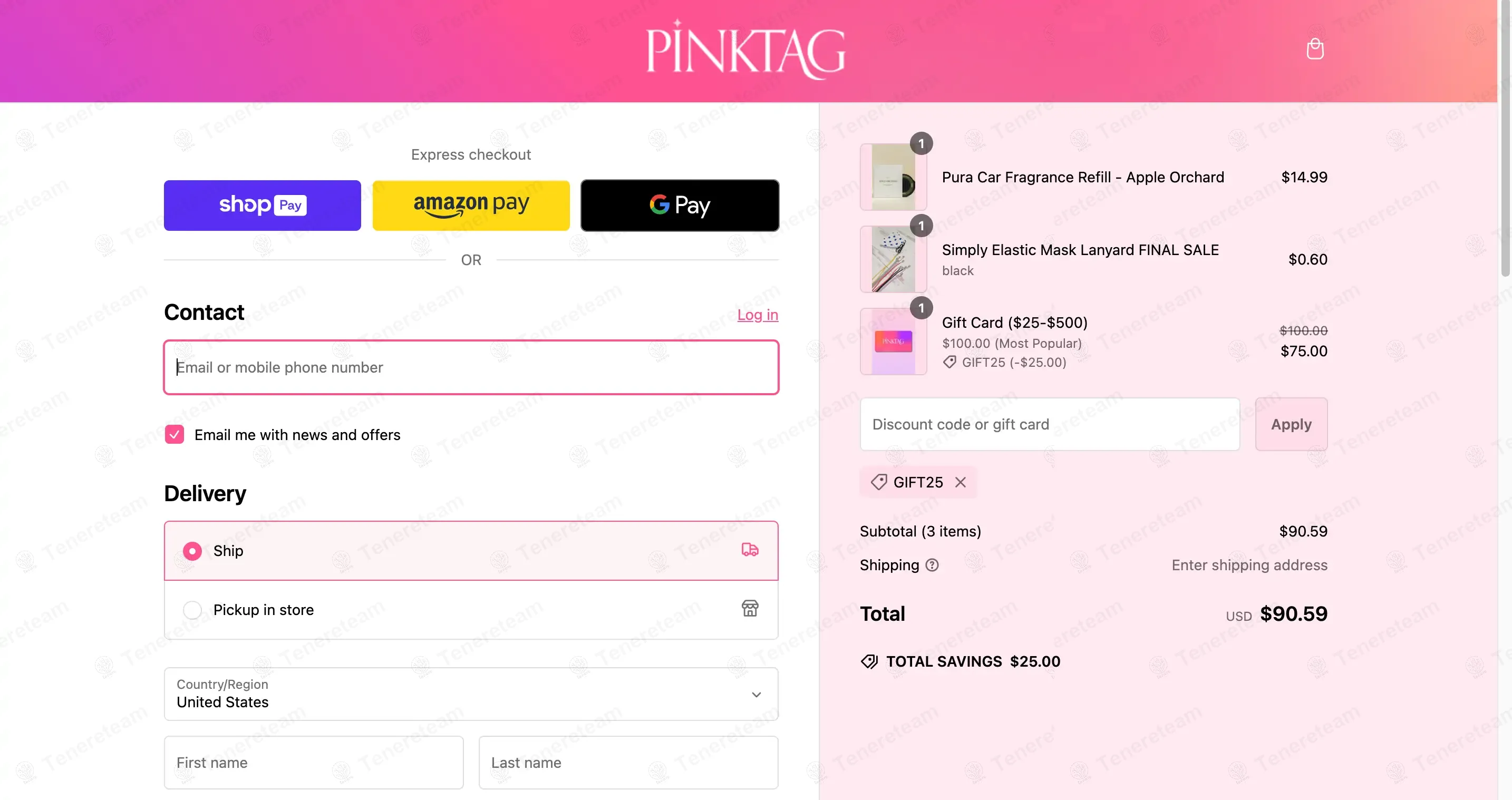 Pink Tag coupon code: 25% off with GIFT25. Tested and valid as 1 year ago.