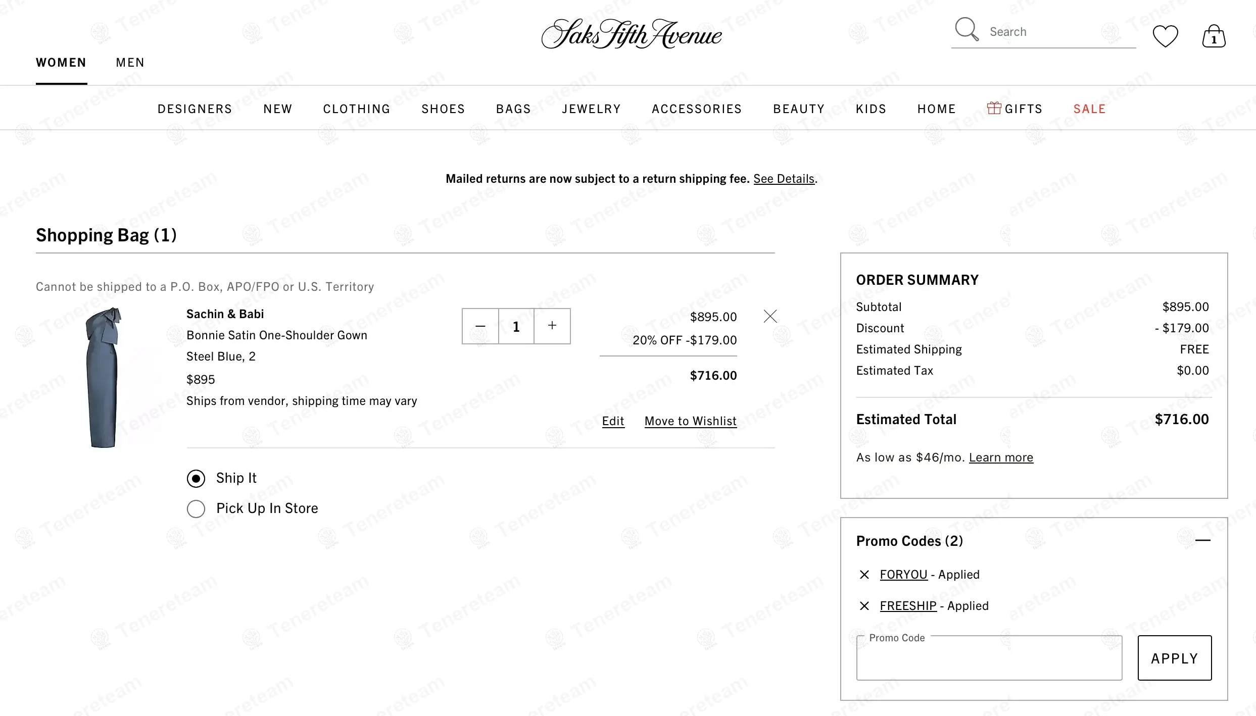 Saks Fifth Avenue coupon code: Sale off with FREESHIP. Tested and valid as 1 year ago.