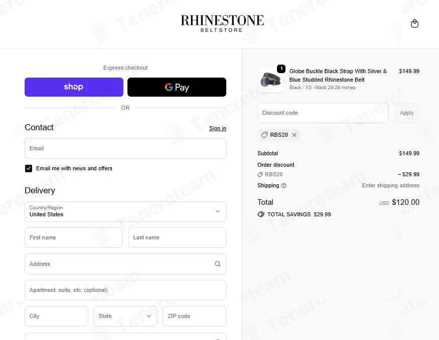 Rhinestone Belt Store coupon code: 20% off with RBS201. Tested and valid as 8 months ago.