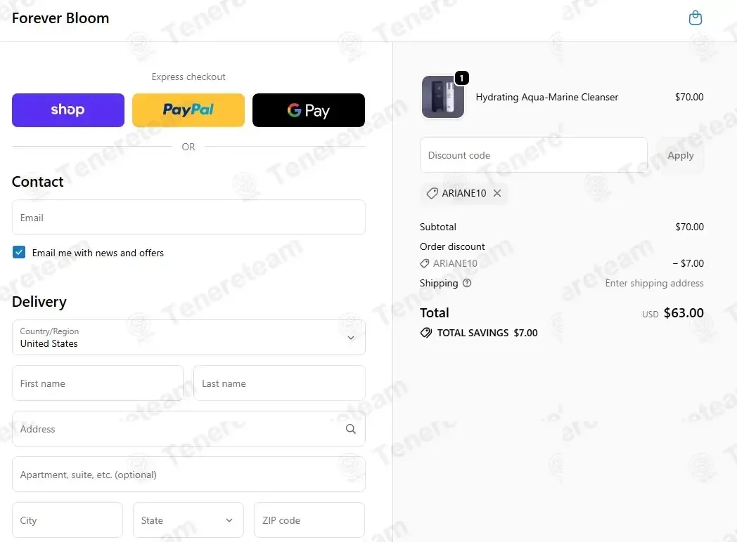 Forever Bloom coupon code: 10% off with ARIANE10. Tested and valid as 4 weeks ago.