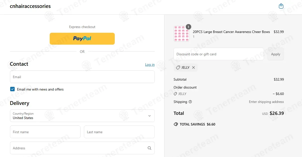 CN Hair Accessories coupon code: 20% off with JELLY. Tested and valid as 1 year ago.