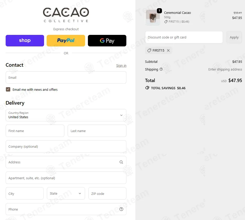 Cacao Collective coupon code: 15% off with FIRST15. Tested and valid as 6 months ago.