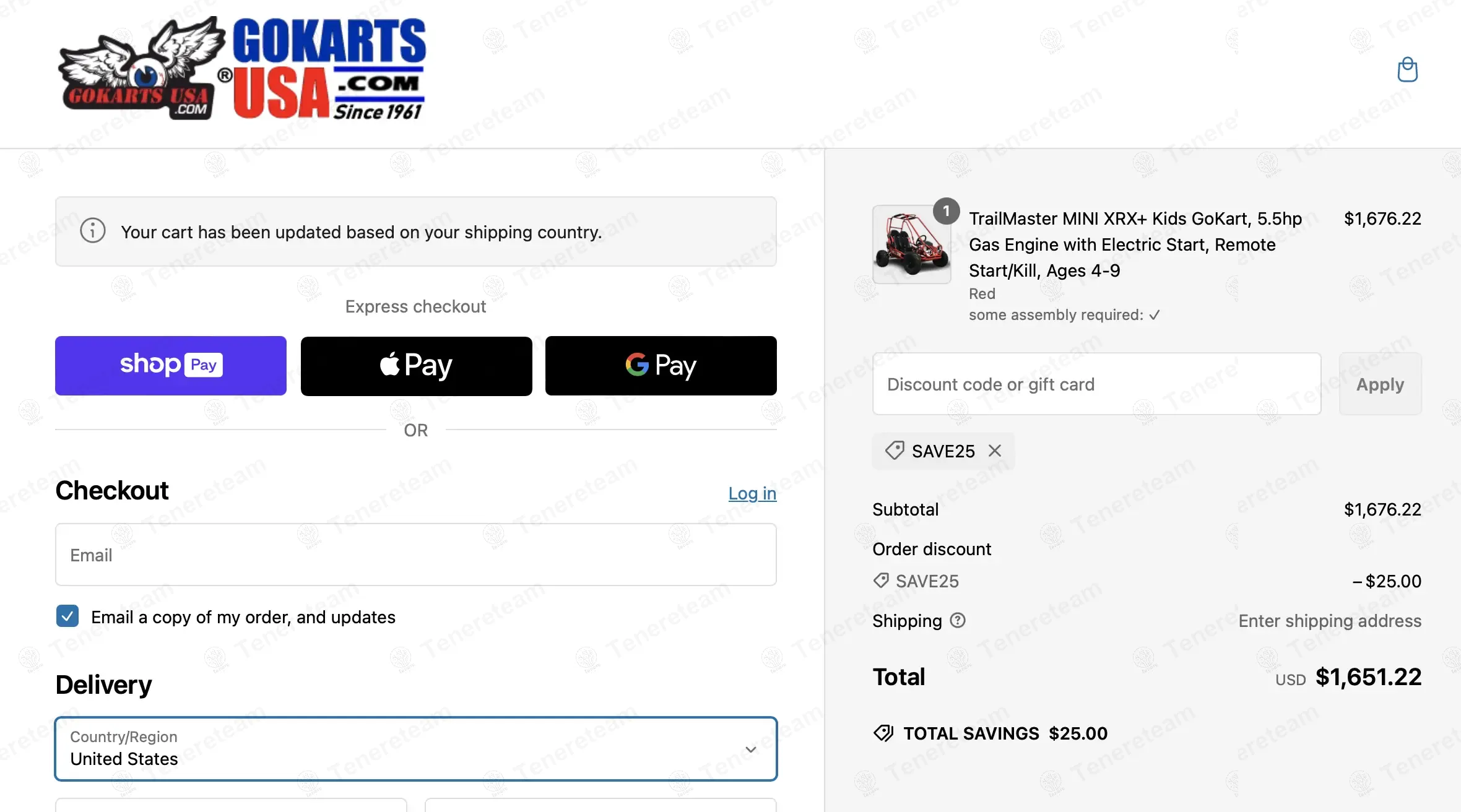 Gokartsusa.com coupon code: $25 off with SAVE25. Tested and valid as 1 year ago.