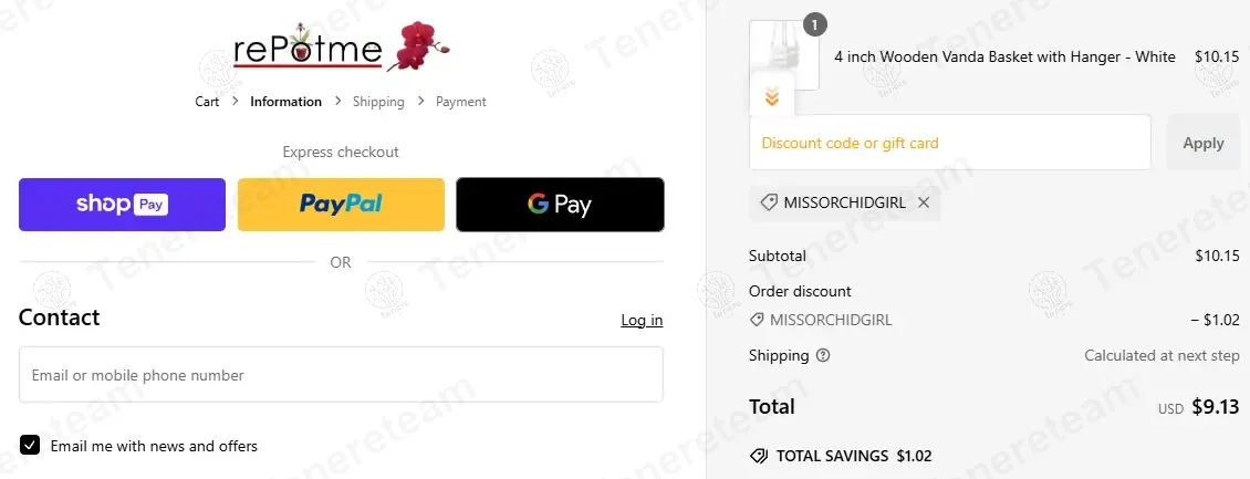 Repotme coupon code: 10% off with MISSORCHIDGIRL. Tested and valid as 1 year ago.