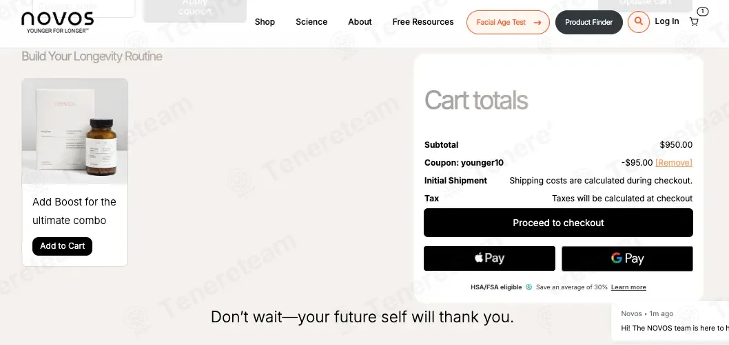 Novos coupon code: 10% off with Younger10. Tested and valid as 3 months ago.