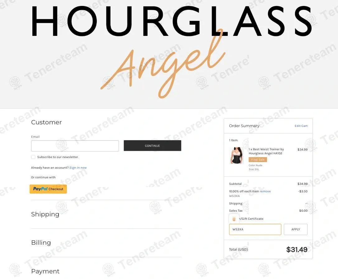 Hourglass Angel coupon code: 10% off with WS3XA. Tested and valid as 7 months ago.