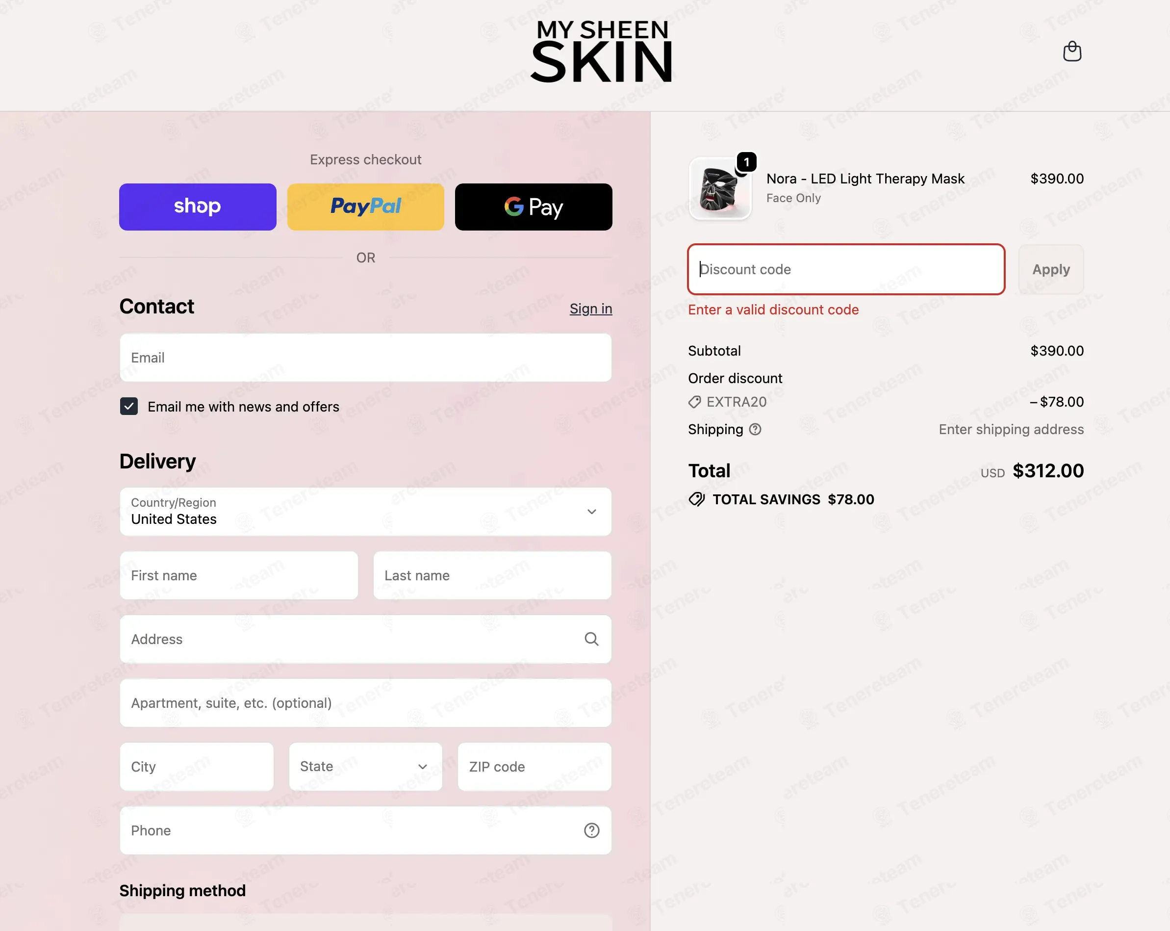 My Sheen Skin coupon code: 35% off with LTQ7N9CN. Tested and valid as 3 months ago.