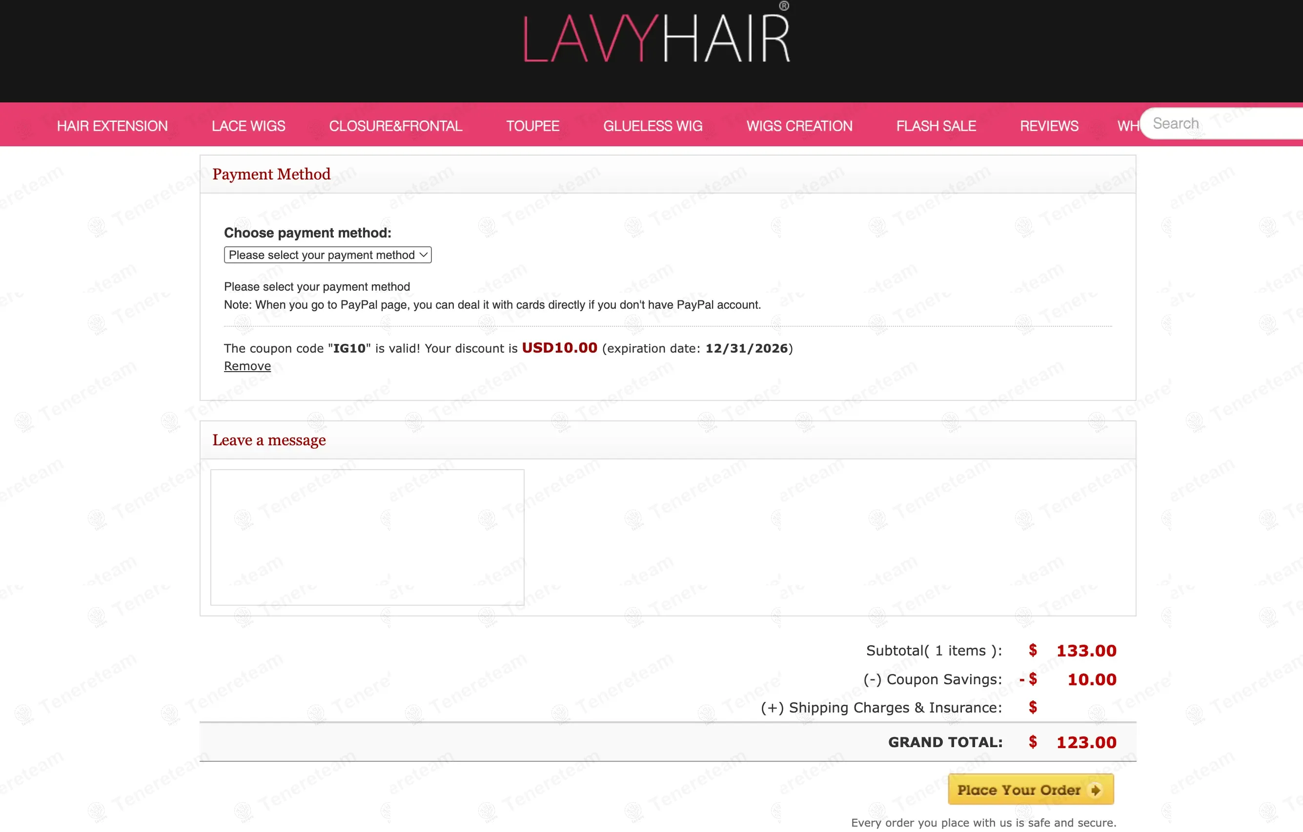 Lavy Hair coupon code: $10 off with IG10. Tested and valid as 10 months ago.