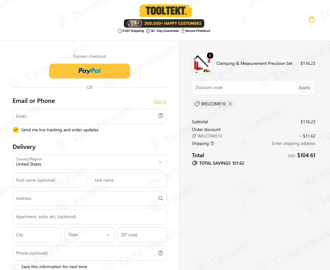 Tooltekt apply coupon code