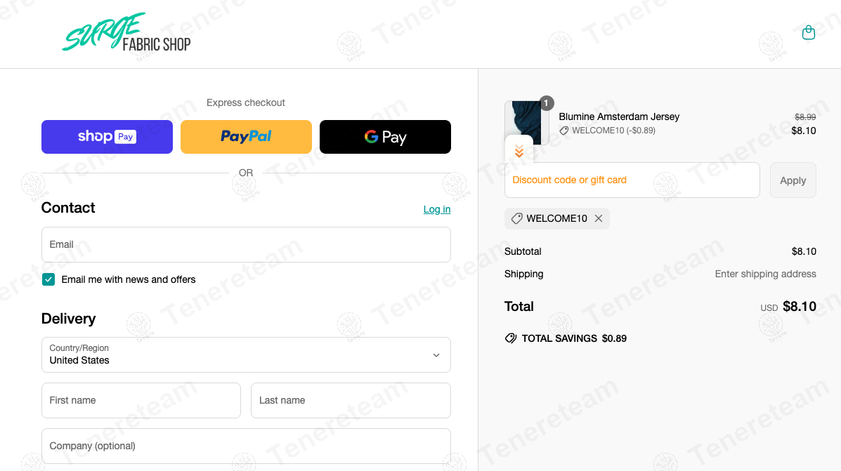 Surge Fabric Shop coupon code: 10% off with WELCOME10. Tested and valid as 1 year ago.