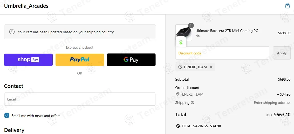 Umbrella Arcades coupon code: 5% off with TENERE_TEAM. Tested and valid as 7 months ago.