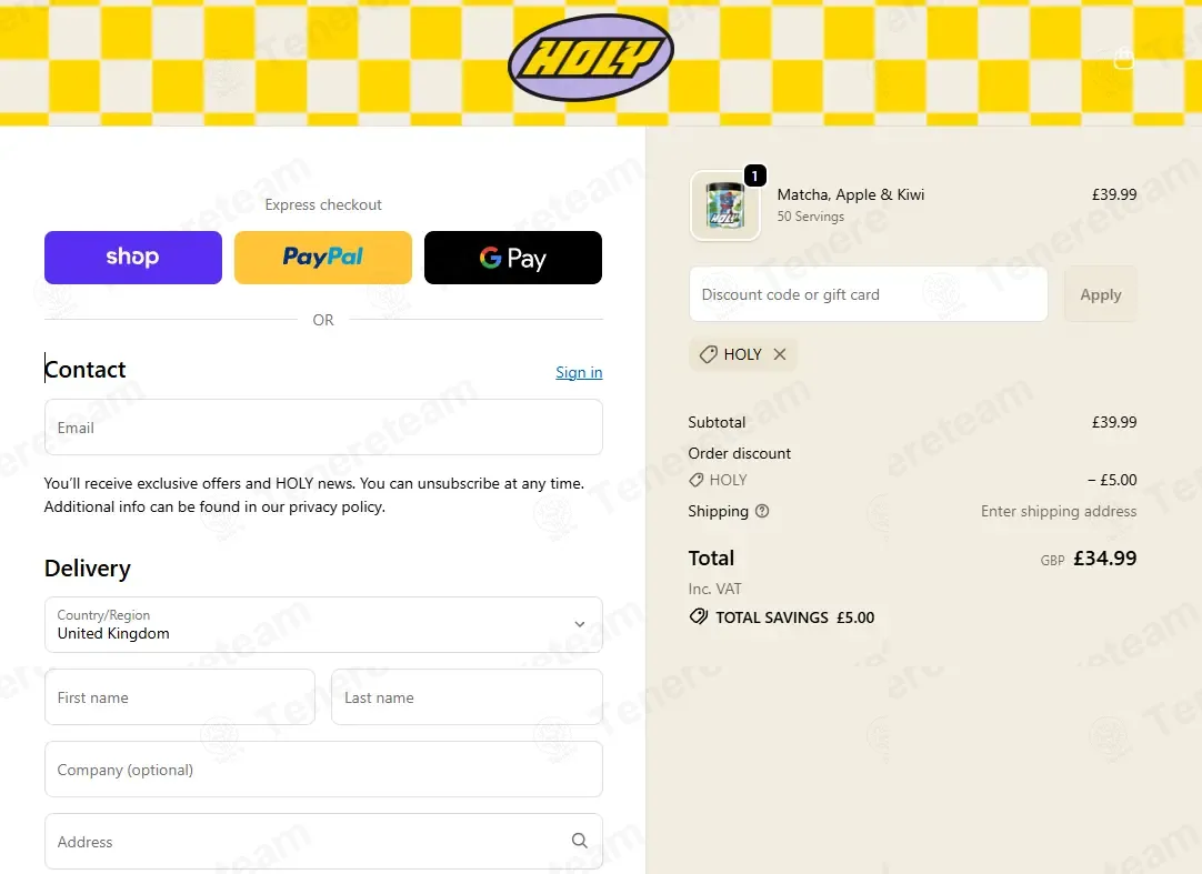HOLY UK coupon code: 10% off with HOLY. Tested and valid as 4 weeks ago.