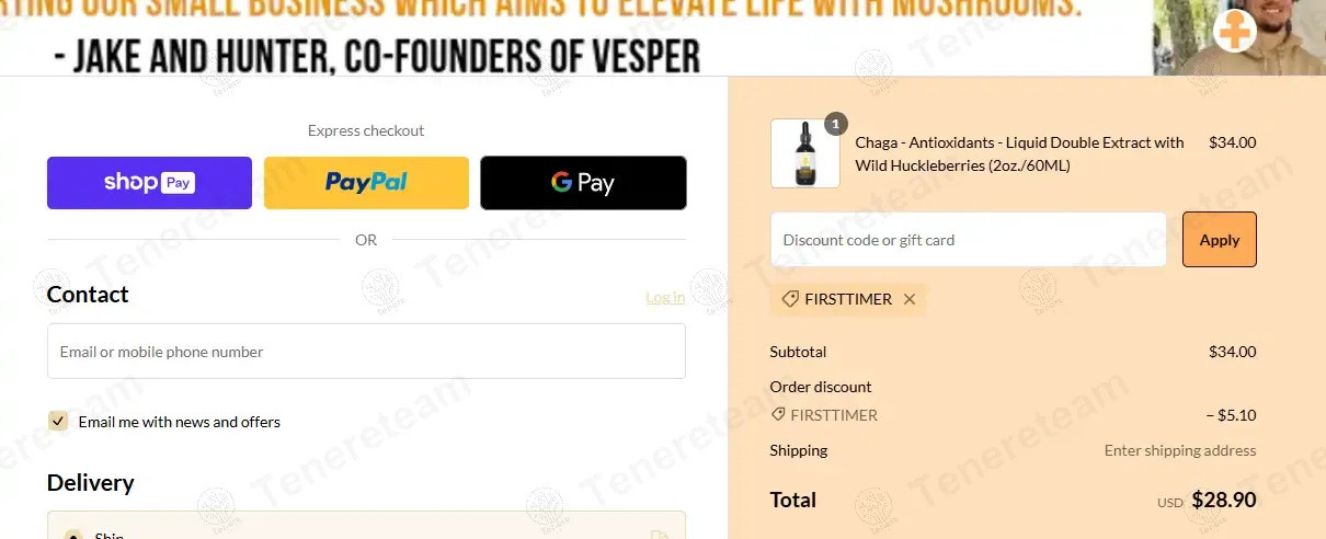 Vesper Mushrooms coupon code: 15% off with FIRSTTIMER. Tested and valid as 1 year ago.