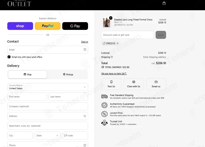 The Dress Outlet coupon code: 10% off with DRESS10. Tested and valid as 1 month ago.