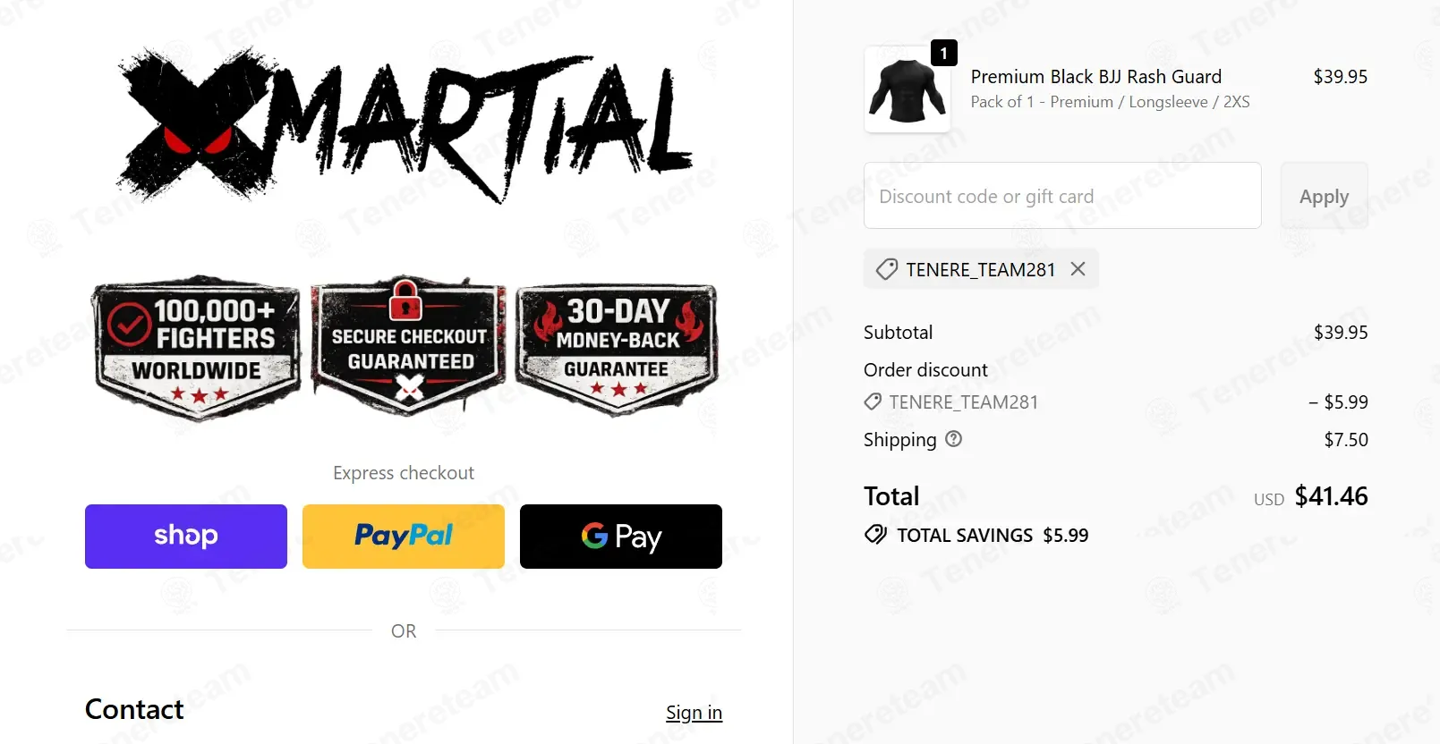 Xmartial coupon code: 15% off with TENERE_TEAM281. Tested and valid as 1 month ago.