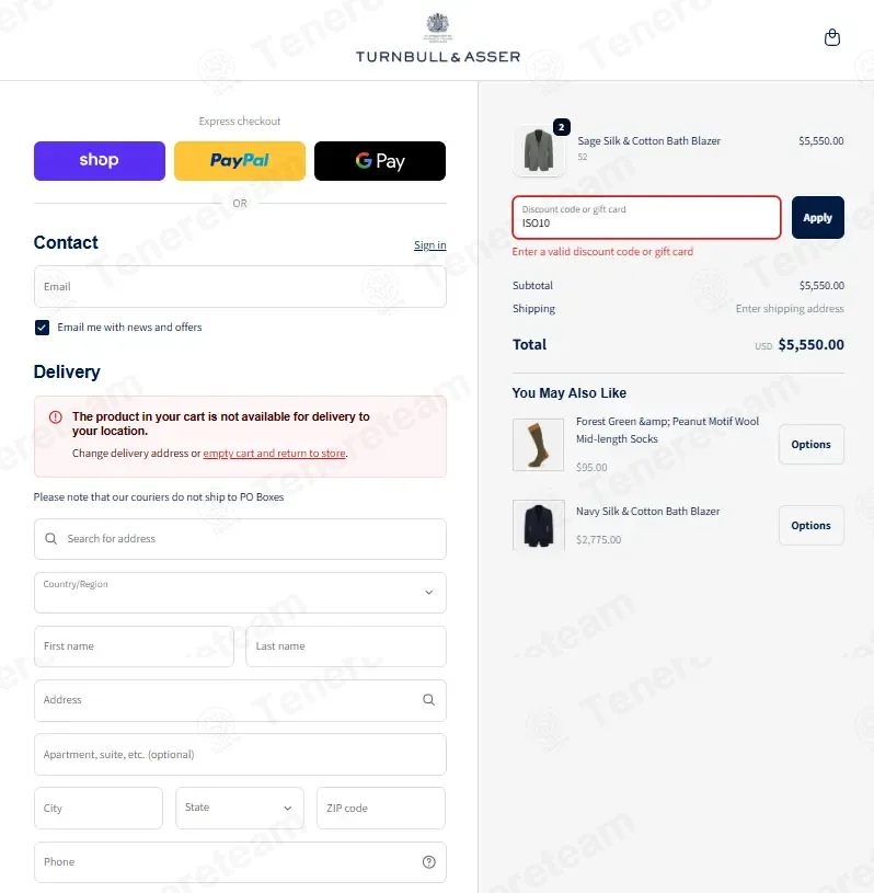Turnbull and Asser coupon code: 10% off with ISO10. Tested and valid as 3 months ago.