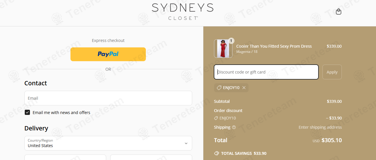 Sydney'S Closet coupon code: 10% off with ENJOY10. Tested and valid as 1 year ago.