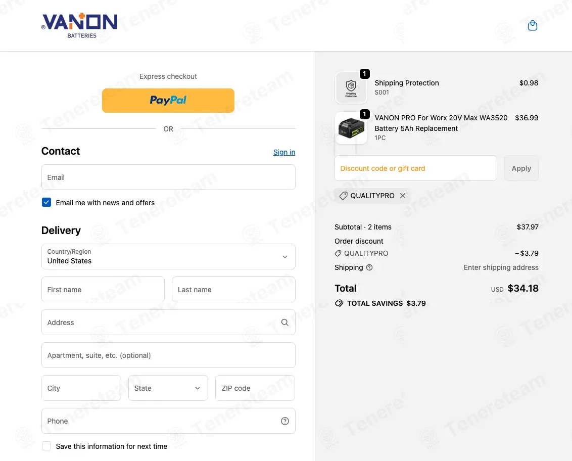 Vanon Batteries coupon code: 10% off with qualitypro. Tested and valid as 4 weeks ago.