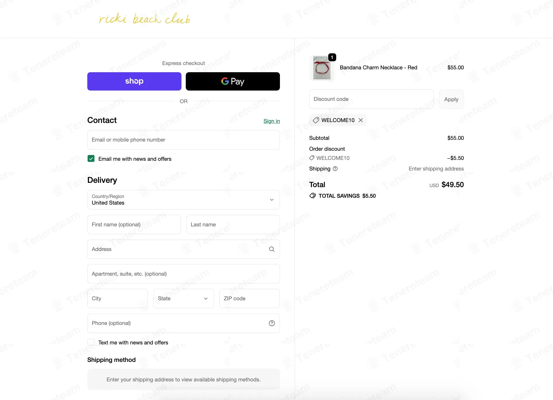 Ricki Beach Club coupon code: 10% off with WELCOME10. Tested and valid as 2 weeks ago.